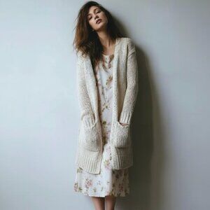 Free People Simply Sienna Cardigan Ivory Open Front Sweater Large
